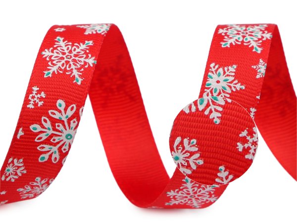 Vánoční rypsová stuha s glitry šíře 15 mm