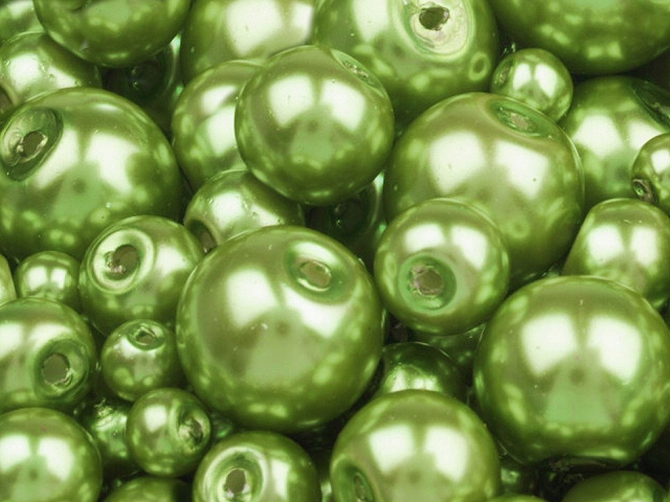 Skleněné voskové perly mix velikostí Ø4-12 mm, barva 46B zelená lipová