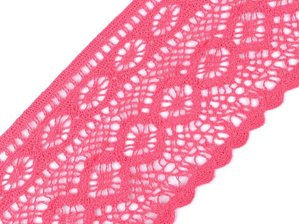 Bavlněná krajka paličkovaná šíře 12,5 cm, barva 3 růžová korálová