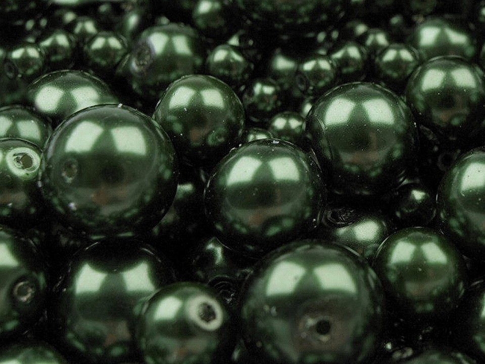 Skleněné voskové perly mix velikostí Ø4-12 mm, barva 59B zelená tm.