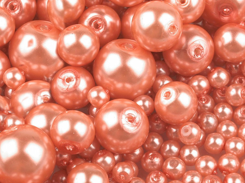 Skleněné voskové perly mix velikostí Ø4-12 mm, barva A28 lososová