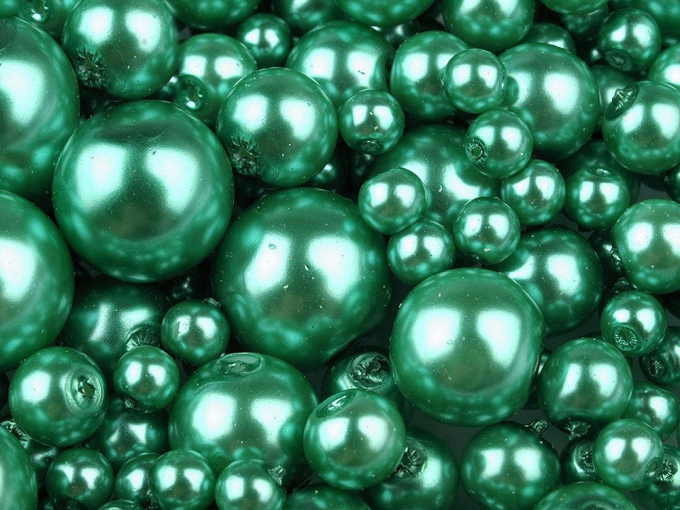Skleněné voskové perly mix velikostí Ø4-12 mm, barva 50A zelená irská