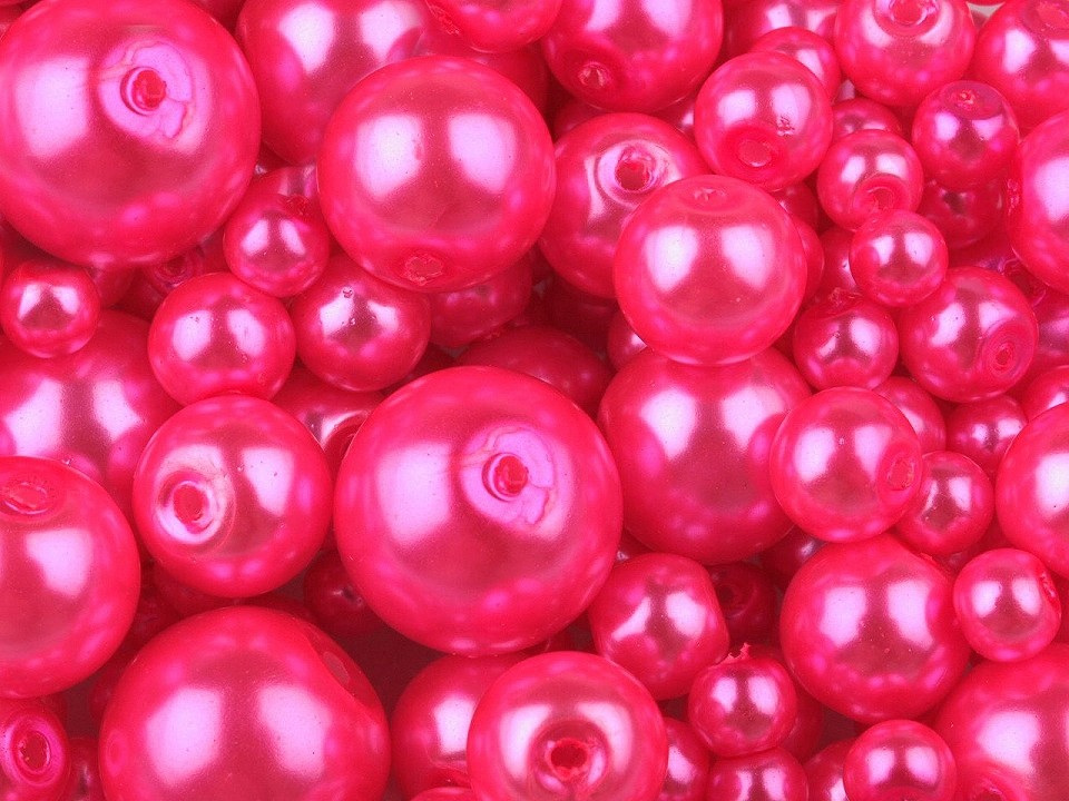 Skleněné voskové perly mix velikostí Ø4-12 mm, barva 32A růžová ostrá