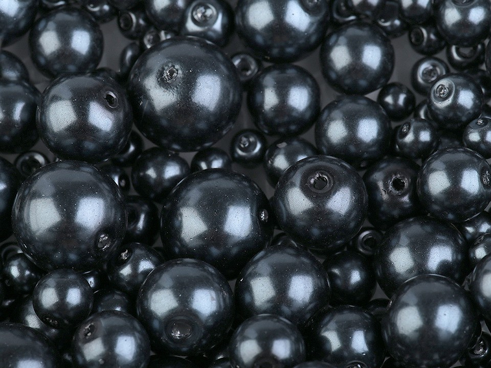 Skleněné voskové perly mix velikostí Ø4-12 mm, barva 60A modrá tmavá