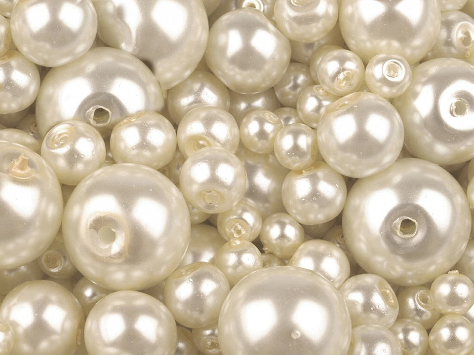 Skleněné voskové perly mix velikostí Ø4-12 mm, barva 02B krémová nejsvět.