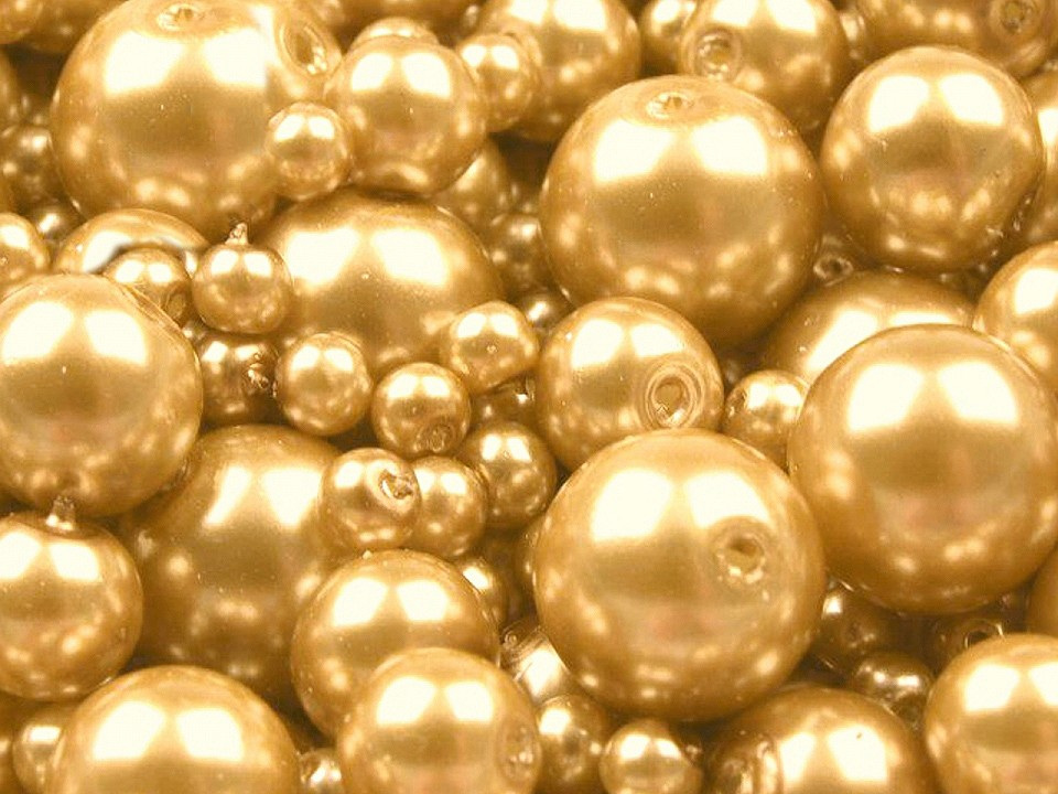 Skleněné voskové perly mix velikostí Ø4-12 mm, barva 28B zlatá klasik