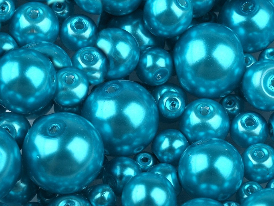 Skleněné voskové perly mix velikostí Ø4-12 mm, barva 67A tyrkys mořský