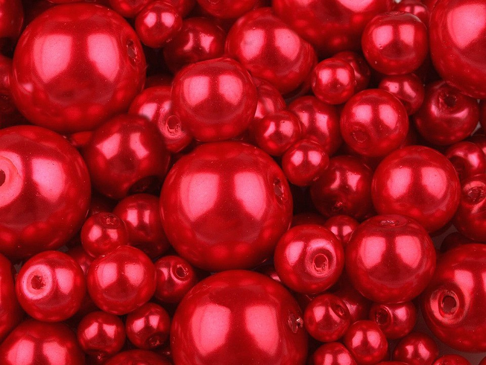 Skleněné voskové perly mix velikostí Ø4-12 mm, barva 70B červená