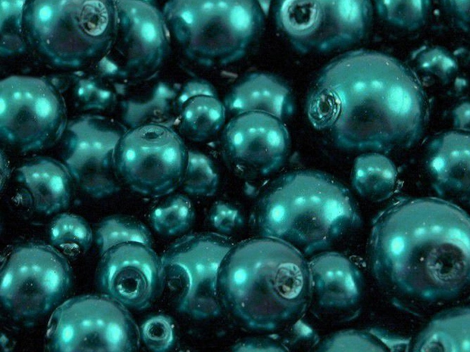 Skleněné voskové perly mix velikostí Ø4-12 mm, barva 68A zelenomodrá