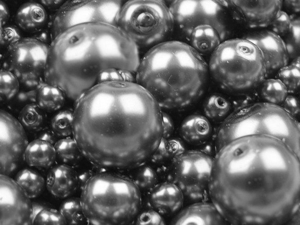 Skleněné voskové perly mix velikostí Ø4-12 mm, barva 19B stříbrná tmavá