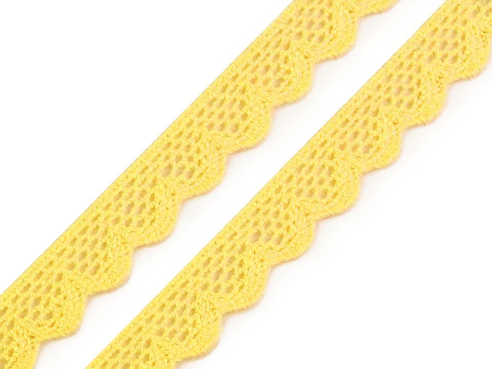 Bavlněná krajka paličkovaná šíře 15 mm, barva 12 žlutá
