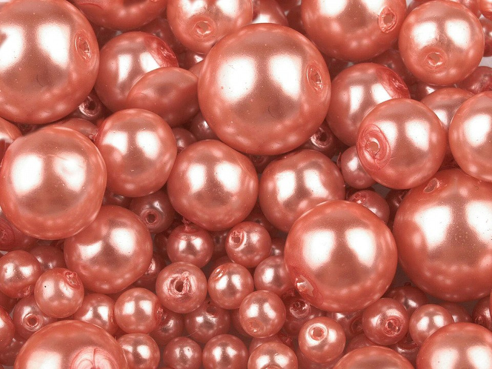 Skleněné voskové perly mix velikostí Ø4-12 mm, barva 58B lososová tmavá