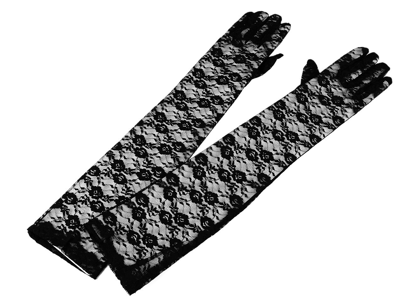 Dlouhé společenské rukavice krajkové, barva 3 (50cm) černá