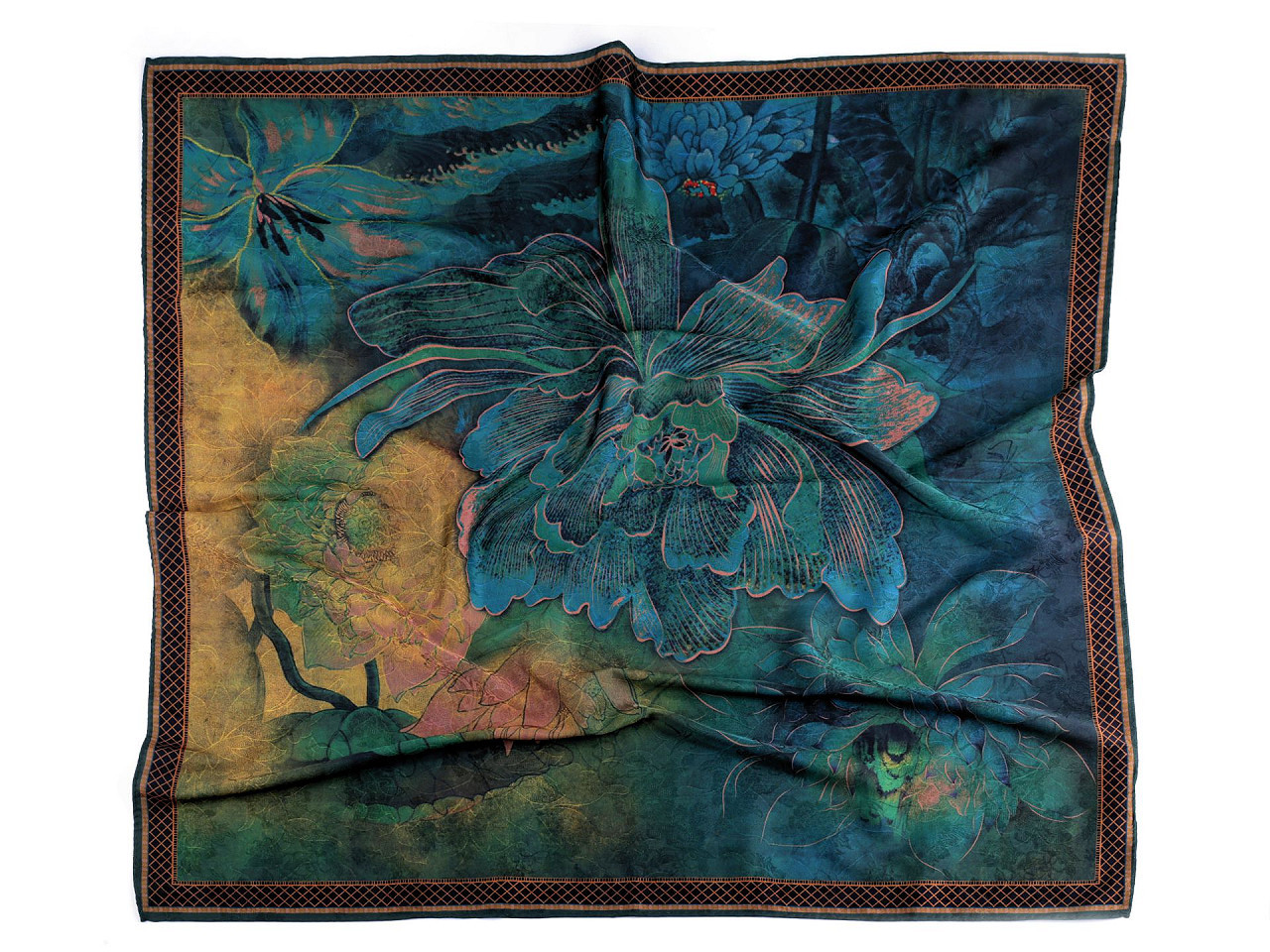 Saténový šátek 70x70 cm, barva 11 zelená smrková