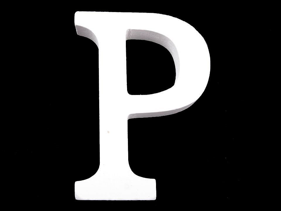 Dřevěná dekorace písmena abecedy, barva 16 "P" bílá sněžná