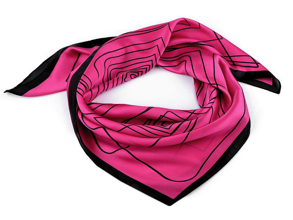 Saténový šátek s geometrickými vzory 70x70 cm, barva 3 pink
