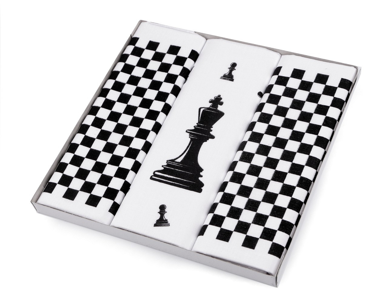 Pánský kapesník / dárková kazeta noty, šachy, barva 2 bílá šachy