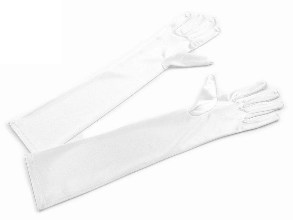 Dlouhé společenské rukavice saténové, barva 1 bílá
