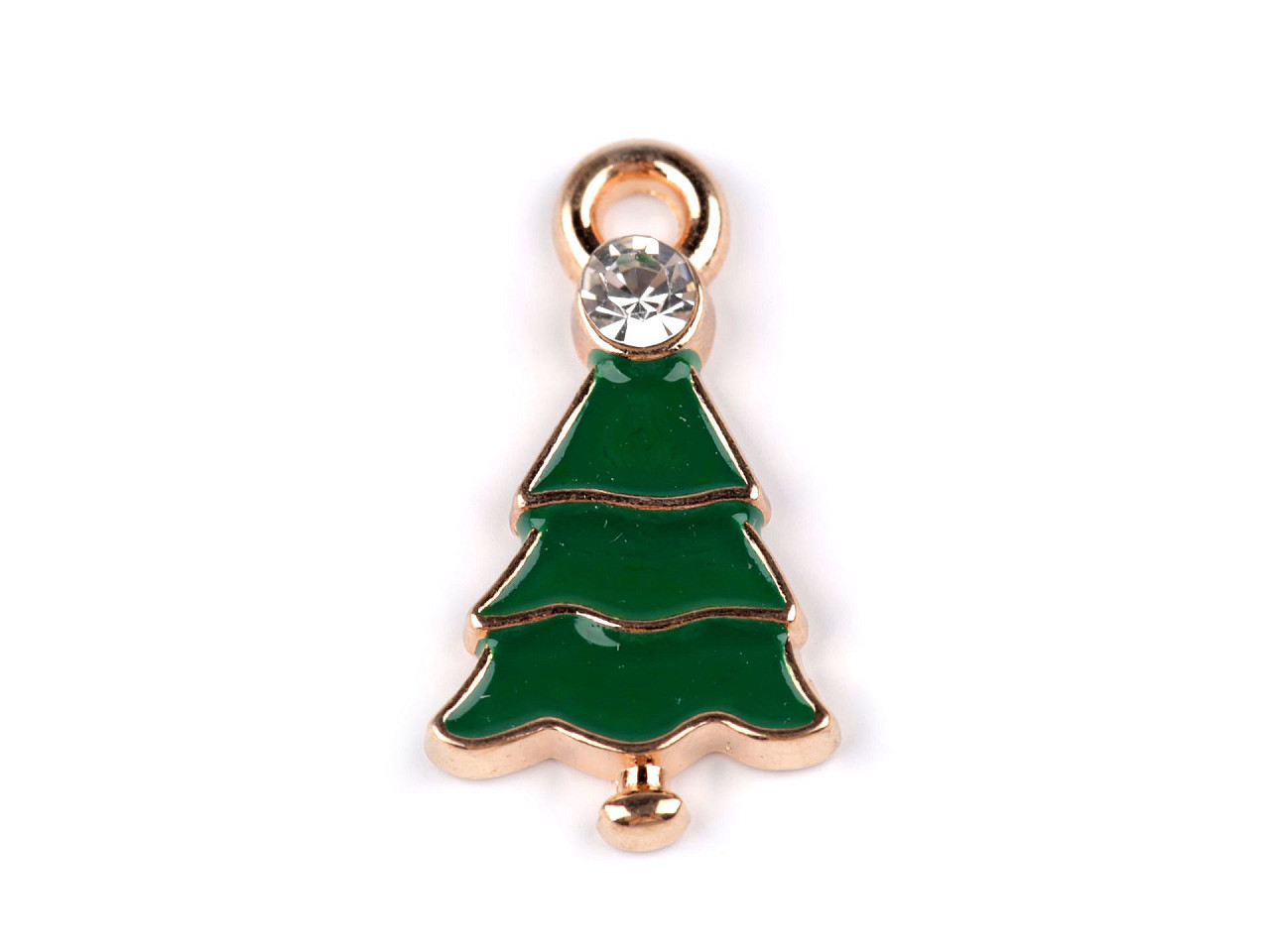 Kovový přívěsek vánoční stromeček, barva 2 zelená broušený kámen