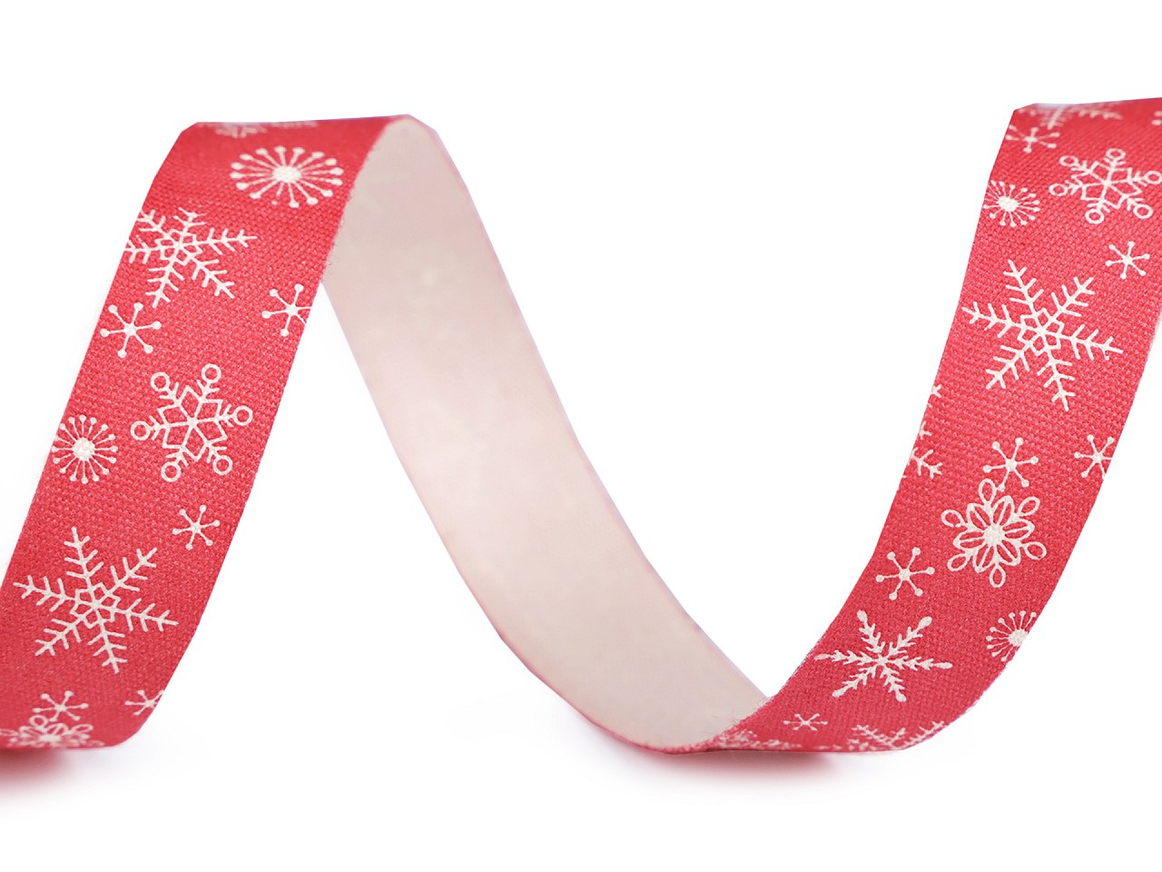 Bavlněná stuha vločky šíře 15 mm vánoční, barva 3 červená