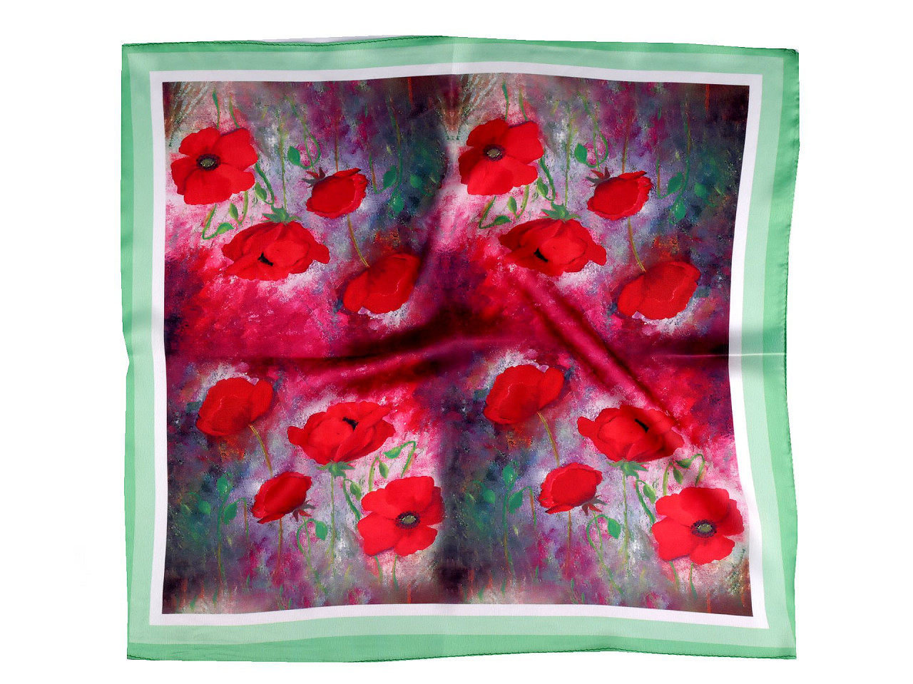 Saténový šátek 50x50 cm, barva 2 červenorůžová zelená