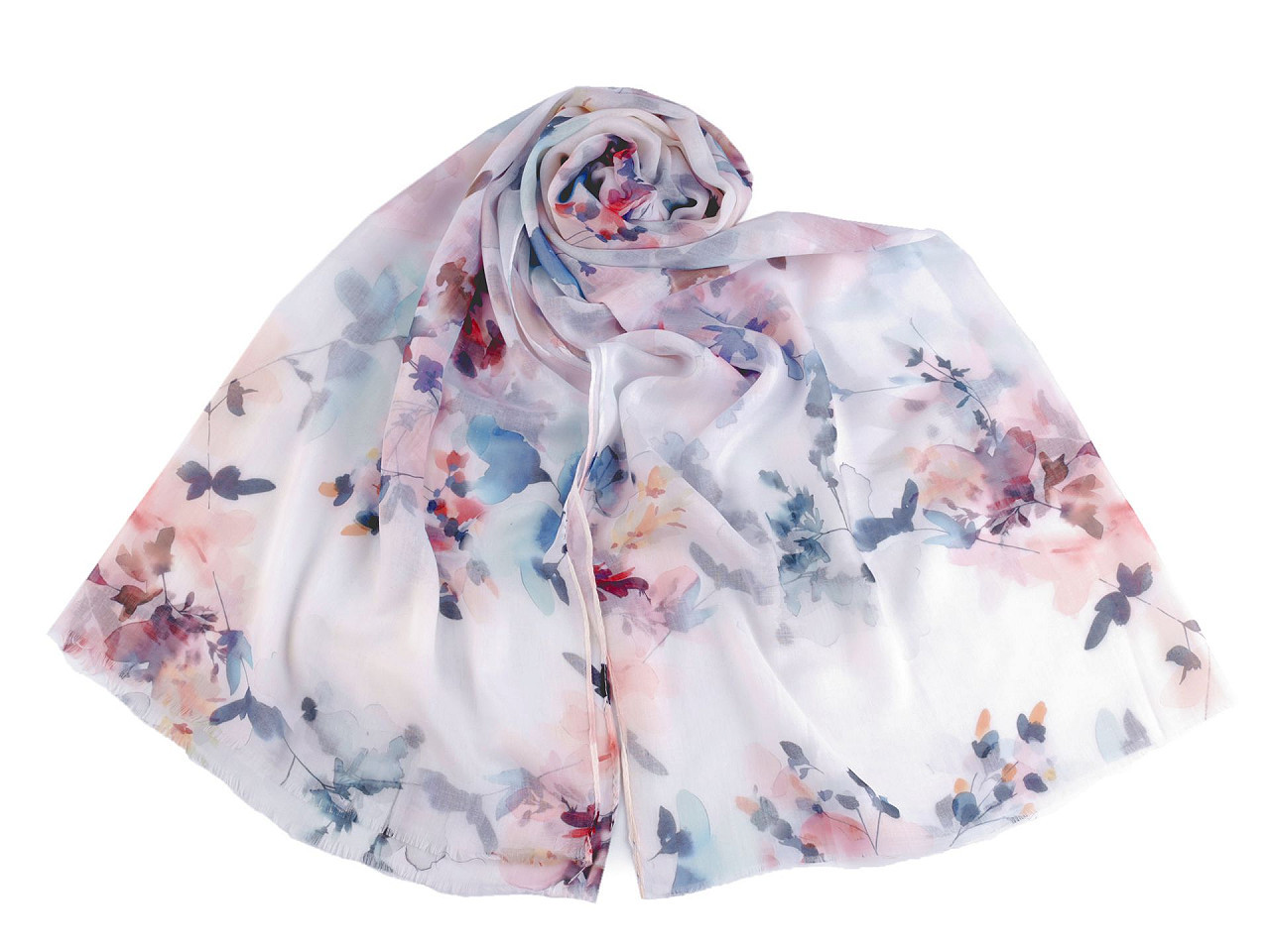 Letní šátek / šála s malovanými květy 70x180 cm, barva 2 modrošedá sv.