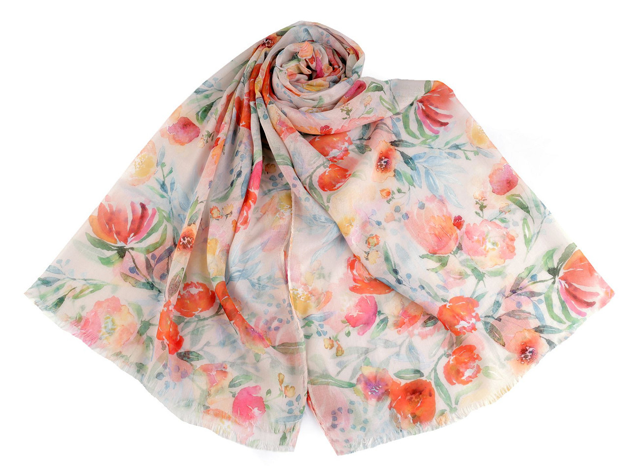 Letní šátek / šála s malovanými květy 70x180 cm, barva 3 lososová