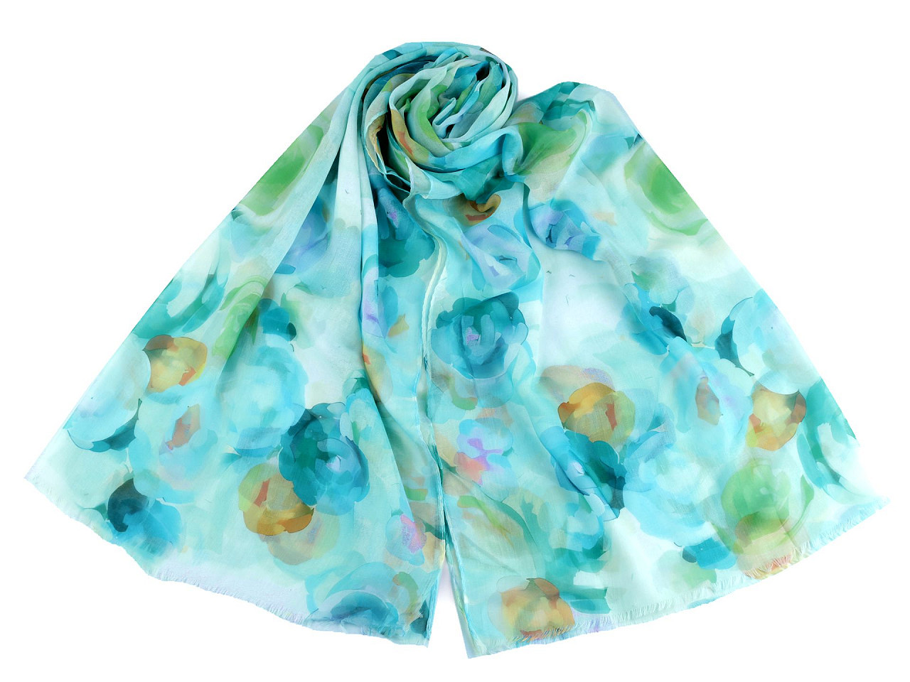Letní šátek / šála s malovanými květy 70x180 cm, barva 5 tyrkysová