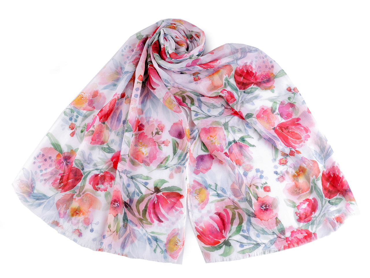 Letní šátek / šála s malovanými květy 70x180 cm, barva 4 červenorůžová