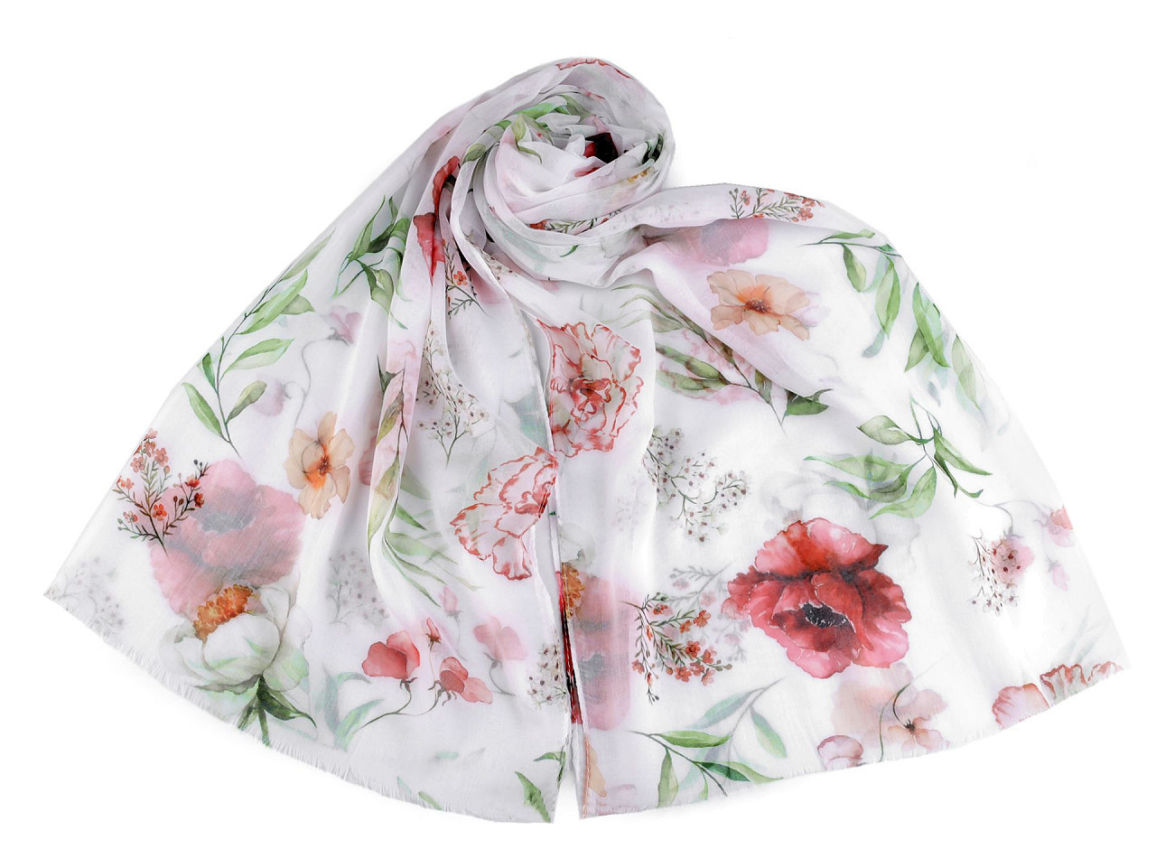 Letní šátek / šála s malovanými květy 70x180 cm, barva 1 pudrová