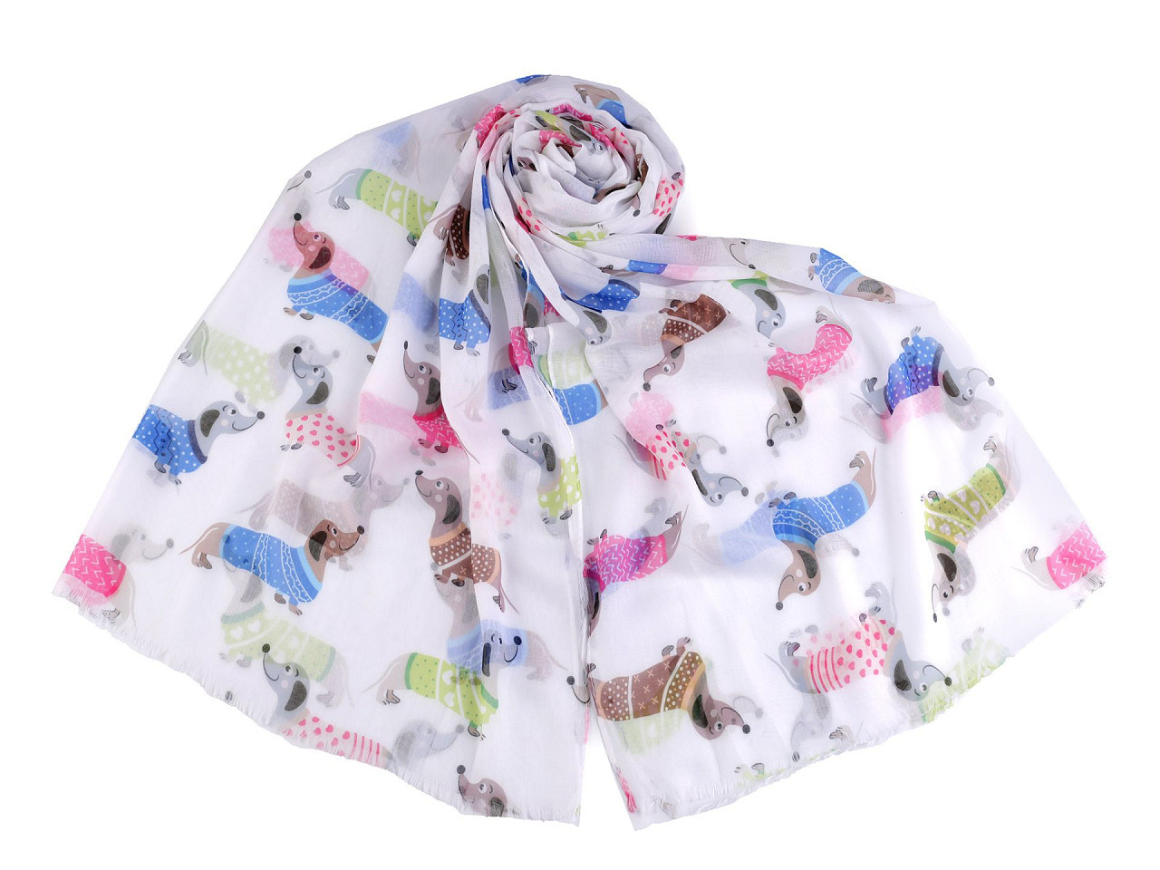 Letní šátek / šála jezevčík, buldoček 75x180 cm, barva 4 bílá
