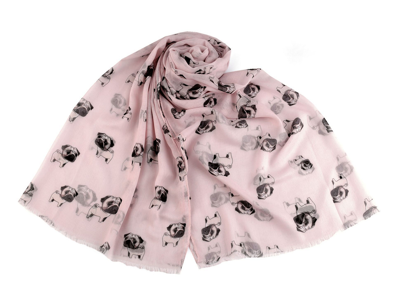 Letní šátek / šála jezevčík, buldoček 75x180 cm, barva 3 růžová nejsv.