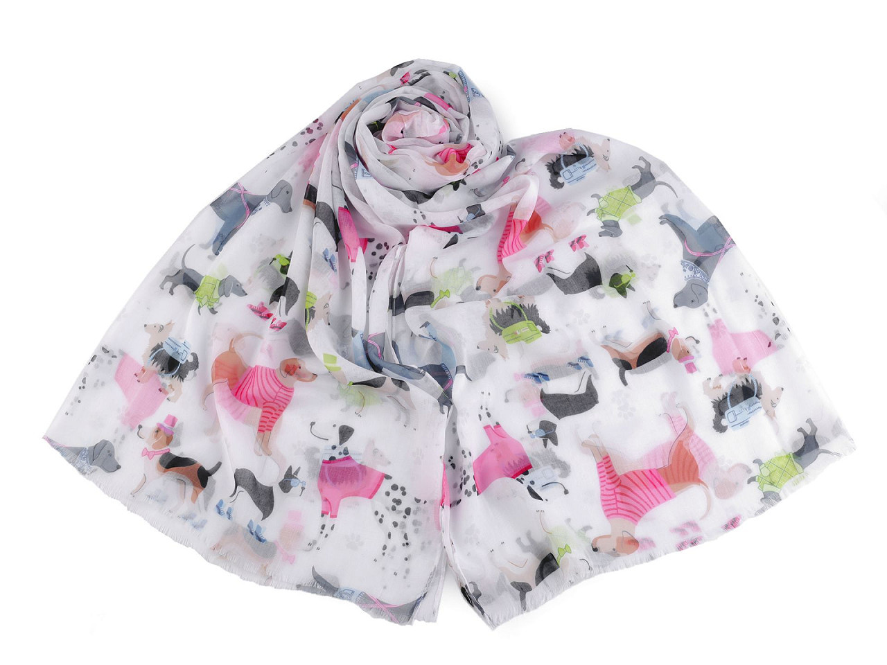 Letní šátek / šála jezevčík, buldoček 75x180 cm, barva 5 bílá