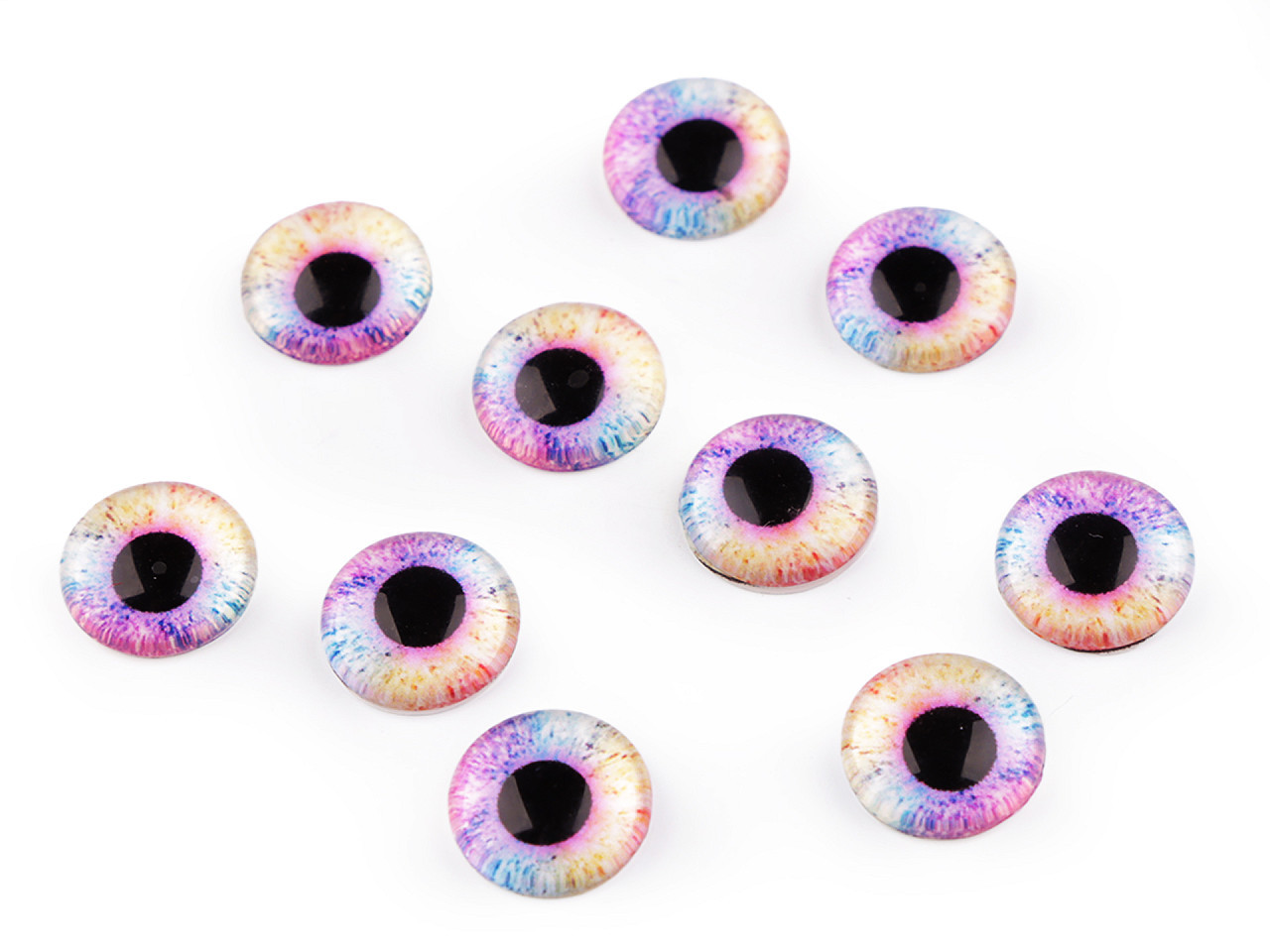 Skleněné oči k nalepení Ø10 a 12 mm, barva 7 (12 mm) fialová sv.