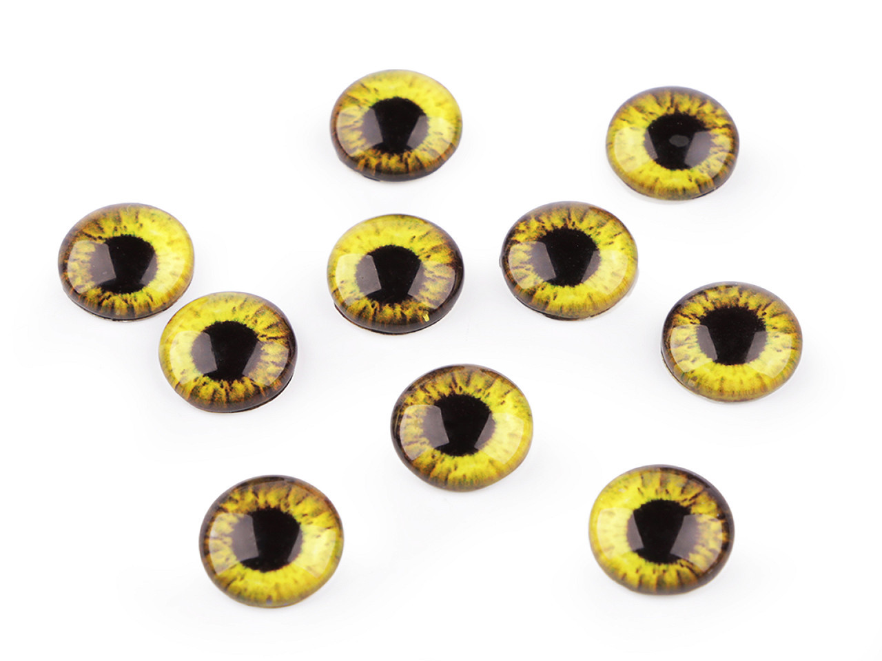 Skleněné oči k nalepení Ø10 a 12 mm, barva 6 (12 mm) žlutá