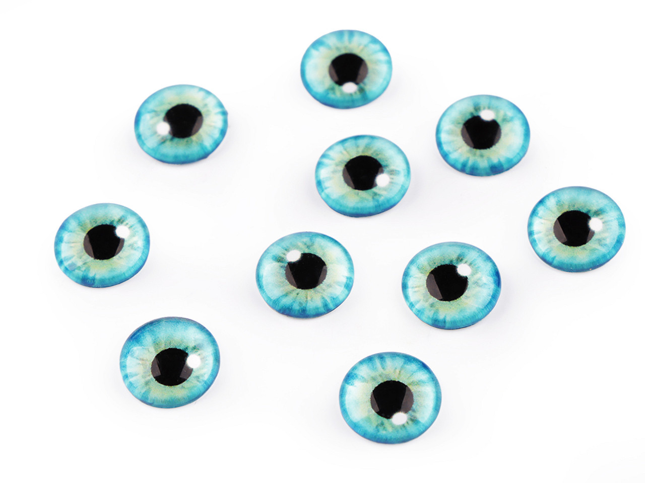 Skleněné oči k nalepení Ø10 a 12 mm, barva 8 (12 mm) tyrkysová