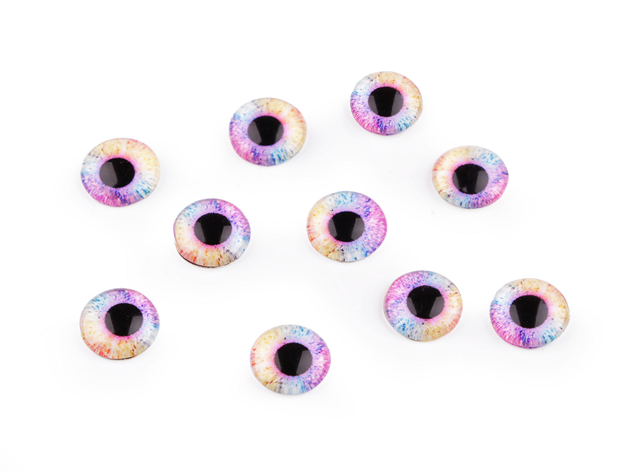Skleněné oči k nalepení Ø10 a 12 mm, barva 3 (10 mm) fialová sv.