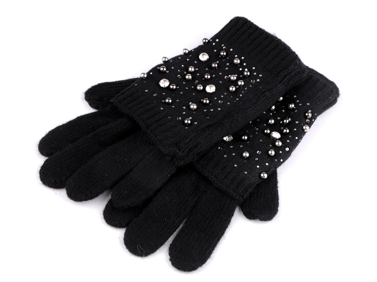 Dámské vlněné rukavice s perlami a kamínky "2 v 1", barva 6 černá
