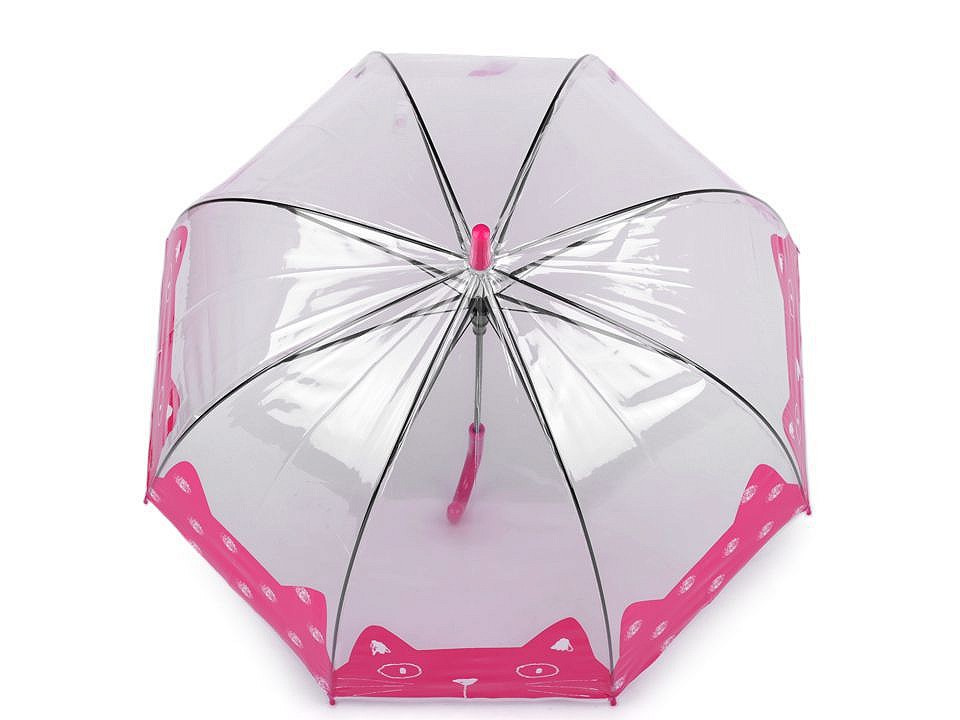 Dívčí průhledný deštník kočka, barva 3 růžová malinová