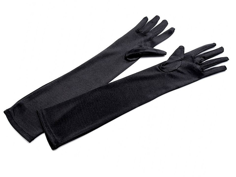 Dlouhé společenské rukavice saténové, barva 2 (43 cm) černá