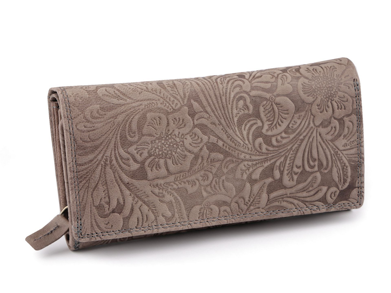 Dámská peněženka kožená růže, ornamenty 9,5x18 cm, barva 7 šedobéžová