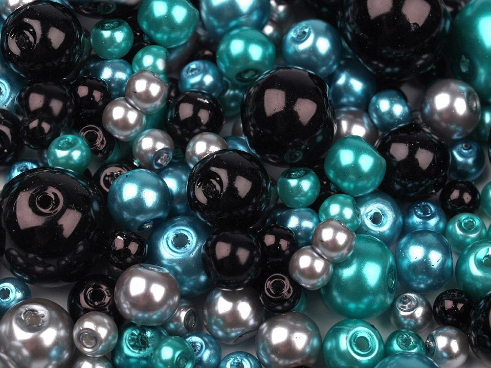 Skleněné voskové perly mix velikostí a barev Ø4-12 mm, barva 25 mix