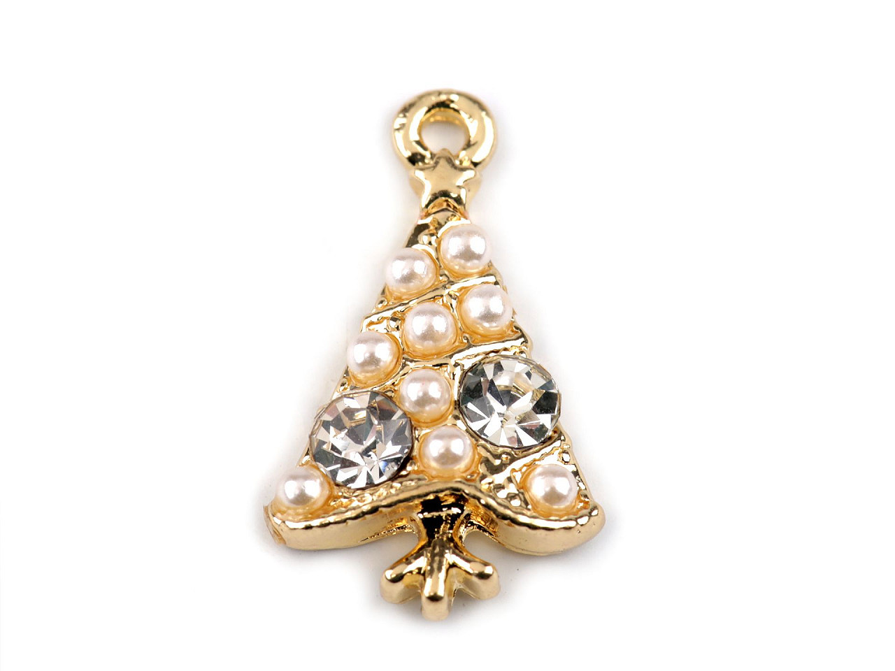 Kovový přívěsek vánoční stromeček s broušenými kamínky 13x22 mm, barva zlatá sv.