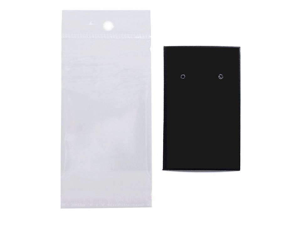 Fotografie Karta na náušnice s visačkou a sáčkem 50x80 mm, barva 1 černá