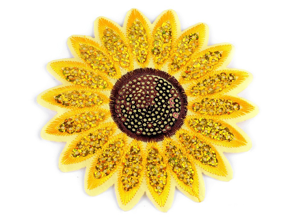 Nažehlovačka slunečnice s flitry, barva žlutá