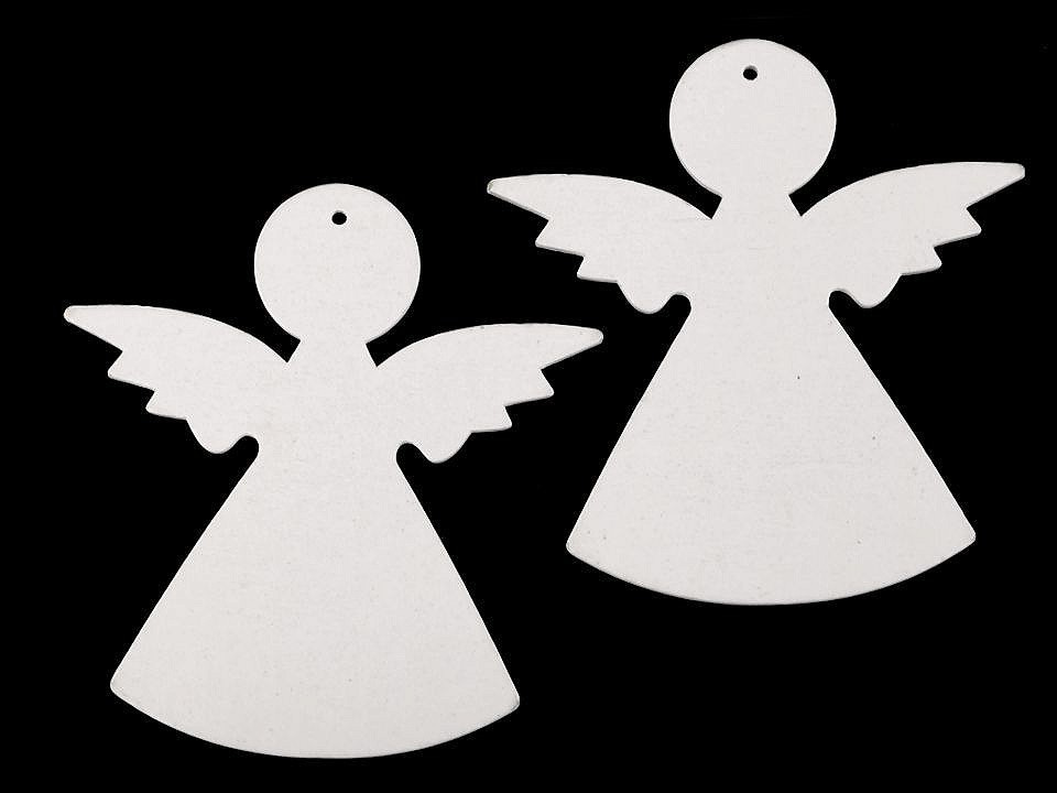 Dřevěný anděl k zavěšení / k nalepení, barva 1 (9,5x10 cm) bílá