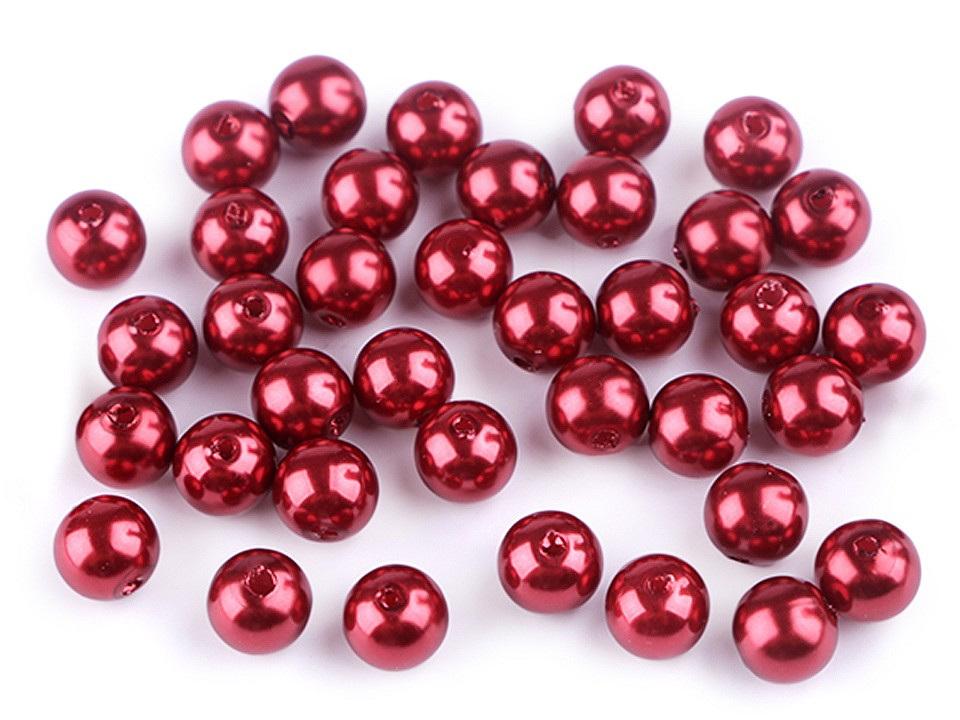 Plastové voskové korálky / perly Glance Ø8 mm, barva F78 červená karmínová