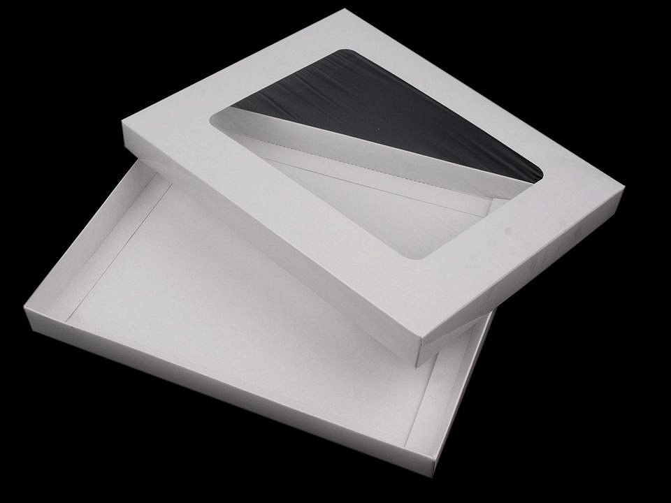 Papírová krabice s průhledem, barva bílá