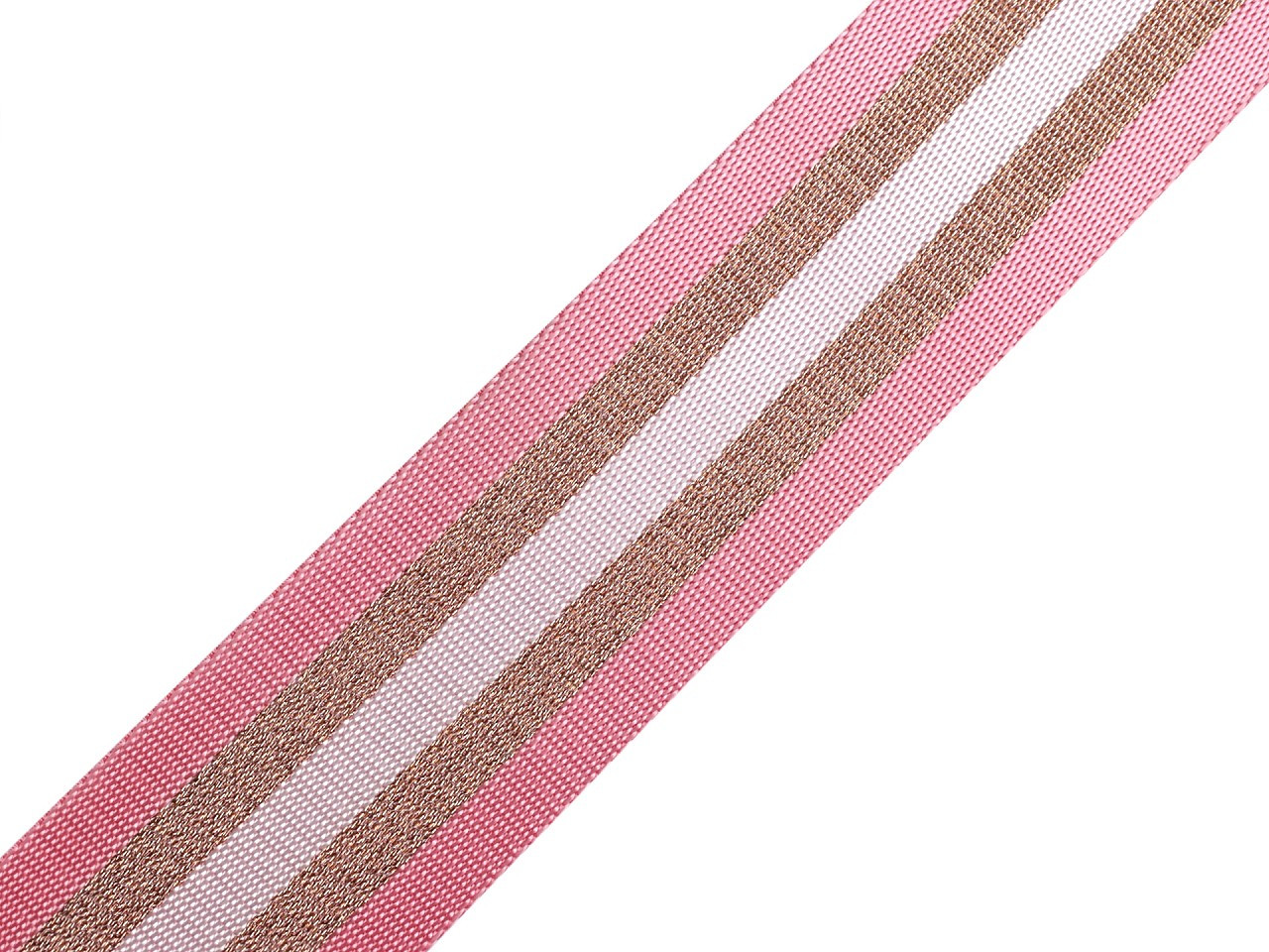 Hladký oboustranný popruh s lurexem šíře 50 mm, barva 1 růžová sv. měděná