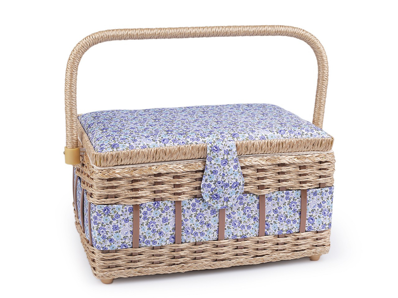 Kazeta / košík na šití čalouněný, barva 32 modrá světlá květy